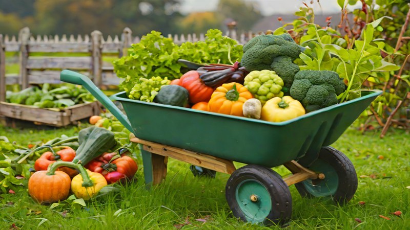 Жительница Нижнего Новгорода использует садовую тележку для сбора урожая осенью.