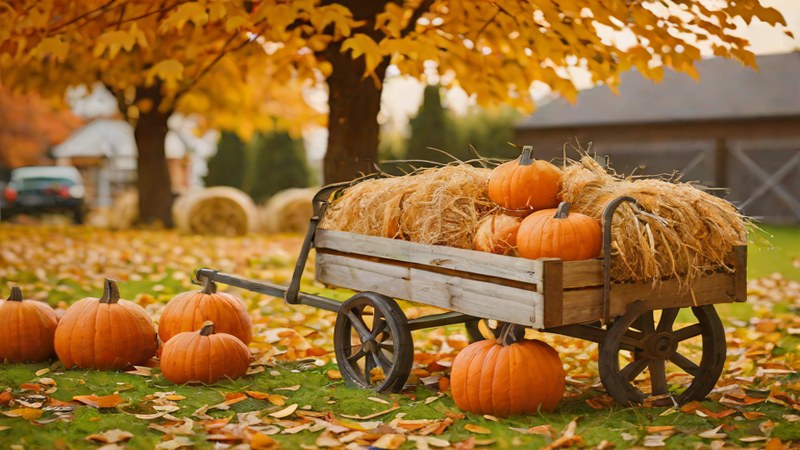Садовая тележка на дачном участке осенью в Нижнем Новгороде.